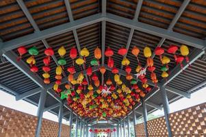 The roof is covered with Chinese traditional festival lanterns of various colors and styles photo