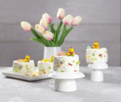 Easter bunny from cookies. Festive easter table setting for happy easter holiday. copy space photo