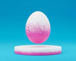 Grunge paint Easter egg on podium 3d render illustration on blue background. happy easter day concept. minimal scene with pedestal and egg. photo
