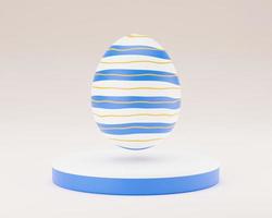 Easter egg on podium 3d render illustration. happy easter day concept. minimal scene with pedestal and egg. photo