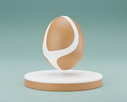 Golden Easter egg on podium 3d render illustration green background. happy easter day concept. minimal scene with pedestal and egg. photo