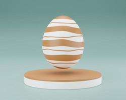 Golden Easter egg on podium 3d render illustration green background. happy easter day concept. minimal scene with pedestal and egg. photo