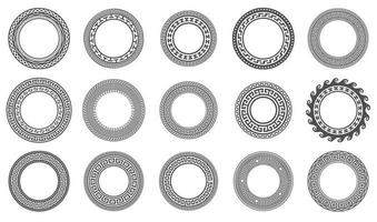 Circle greek frames. Round meander borders. Decoration elements patterns. Vector illustration isolated on white background.