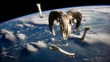 rams skull with bones at Earth orbit video