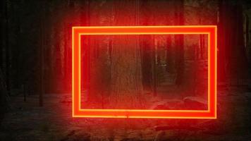 Neon glowing rectangle frame in the night forest video