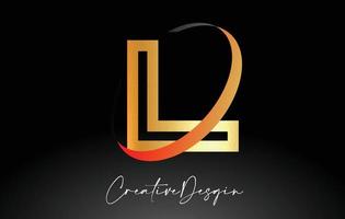 diseño de logotipo de letra l de contorno en icono de vector de colores negro y dorado