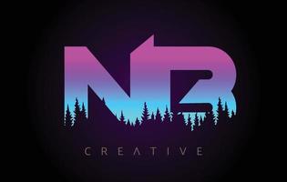 NB Letters Logo Design with Purple Blue Colors and Pine Forest Trees Concept Vector Icon