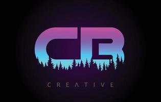 CB Letters Logo Design with Purple Blue Colors and Pine Forest Trees Concept Vector Icon