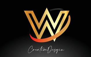 Outline Letter W Logo Design in Black and Golden Colors Vector Icon