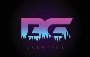 diseño de logotipo de letras bg con colores azul púrpura e icono de vector de concepto de árboles de bosque de pino
