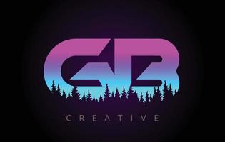 GB Letters Logo Design with Purple Blue Colors and Pine Forest Trees Concept Vector Icon
