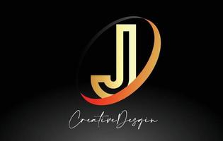 diseño de logotipo de letra j de contorno en icono de vector de colores negro y dorado