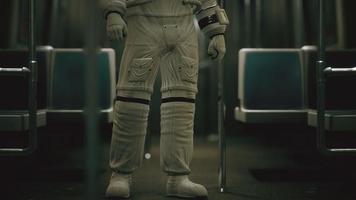 Astronaut Inside of the old non-modernized subway car in USA video