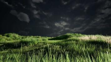 nubes de tormenta sobre pradera con hierba verde video