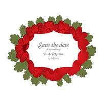 Save the date wedding invite card template with red flowers. vector