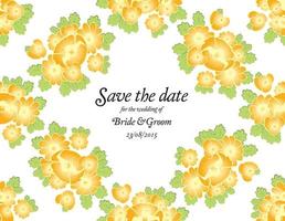 Save the date wedding invite card template with golden flowers. vector