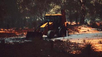 trattore dell'escavatore nella foresta del cespuglio video