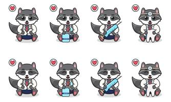 Vector Illustration of Cute sitting Raccoon cartoon with Doctor costume