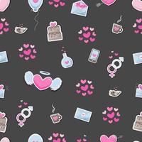 Valentine's day elements abstract background. Set of cute hand-drawn icons about love isolated on dark background in delicate shades of colors. Pattern Happy Valentine's Day. vector