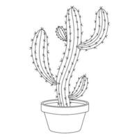 vector de garabato de cactus. plantas de cactus en un estilo de dibujos animados. arte lineal sin relleno. planta de cactus en una maceta. plantas de interior en maceta. aislado sobre fondo blanco.