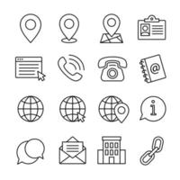 Vector illustration of contact icon set in outlined style. Perfect for design element of contact, profile, and promotional media icon of company. Contact icon collection.