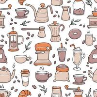 Hand drawn doodle semaless pattern of coffee vector