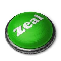 Palabra de celo en el botón verde aislado en blanco foto