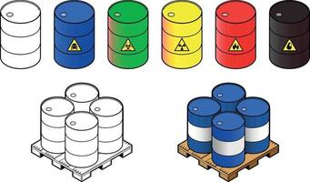 Isometric vector of Barrel with vary type-color and barrels on pallet