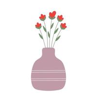 Flower bouquets in trendy ceramic vase jug or jar bottles. Cute elegant simple flat botanical illustration. Spring Green. Illustration for floral cards, shops, 8 of March and Easter. vector