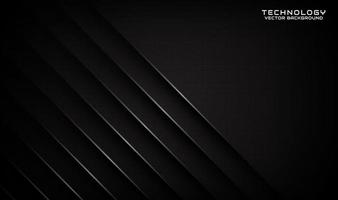 3D black technology abstract background overlap layer on dark space with silver stripe effect decoration. Graphic design element future style concept for flyer, brochure cover, or landing page vector