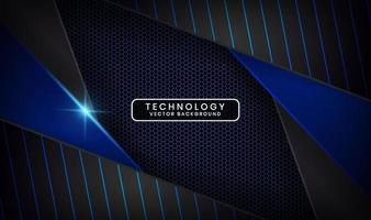 3D black technology abstract background, overlap layer on dark space with blue light line effect decoration. Graphic design element future style concept for flyer, cover, brochure, or landing page vector