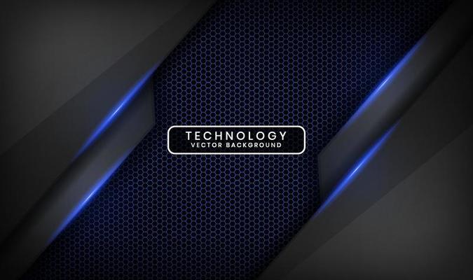 3D black technology abstract background, overlap layer on dark space with blue light line effect decoration. Graphic design element future style concept for flyer, cover, brochure, or landing page