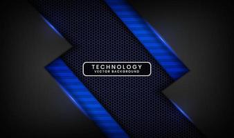 3D black technology abstract background, overlap layer on dark space with blue light line effect decoration. Graphic design element future style concept for flyer, cover, brochure, or landing page vector