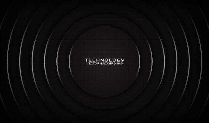 3D black technology abstract background overlap layer on dark space with silver circle curve effect decoration. Graphic design element future style concept for flyer, brochure cover, or landing page