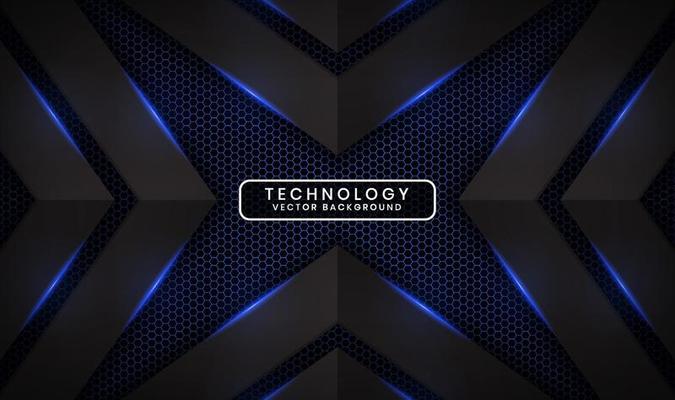 3D black technology abstract background, overlap layer on dark space with blue light line effect decoration. Graphic design element future style concept for flyer, cover, brochure, or landing page