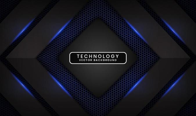 3D black technology abstract background, overlap layer on dark space with blue light line effect decoration. Graphic design element future style concept for flyer, cover, brochure, or landing page