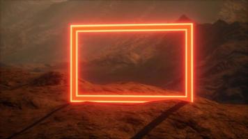 portal de neon na superfície do planeta marte com poeira soprando video