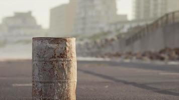 old rusty metal barrel on the street video