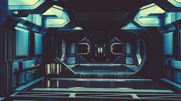 interior futurista del corredor de la nave espacial con luz video