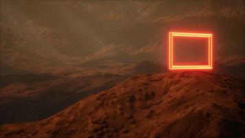 neonportal på mars planetytan med damm som blåser video