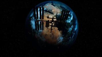 International Space Station in outer space over the planet Earth orbit video