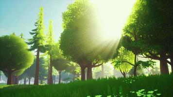 Cartoon Green Forest Landscape with Trees and flowers video