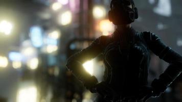 Futuristic cyberpunk style young woman with neon bokeh lights video