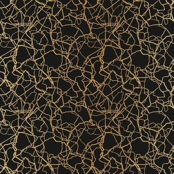 kintsugi art seamless pattern with gold thin lines and abstract shards on dark luxury background vector