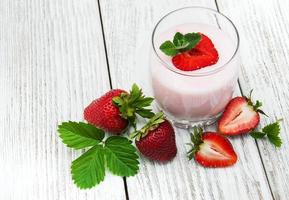 yogurt with fresh strawberries photo