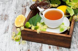 cup of herbal tea with linden flowers photo