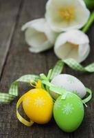 Easter eggs and tulips photo