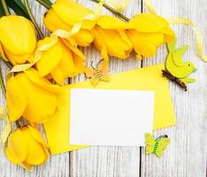 Spring tulips flowers and card photo