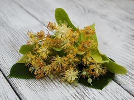 Linden flowers on th etable photo