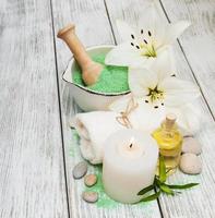 Spa products with white lily photo